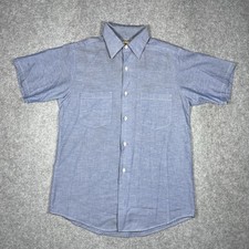 VTG 70s Big Yank Chambray Work Shirt Men M Short Sleeve Poly Cotton Made In USA