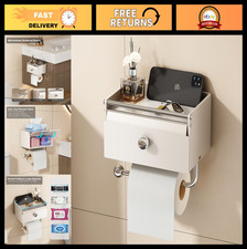 Toilet Paper Holder with Shelf  Wipes Dispenser, Wall Mount Adhesive Tissue Hol