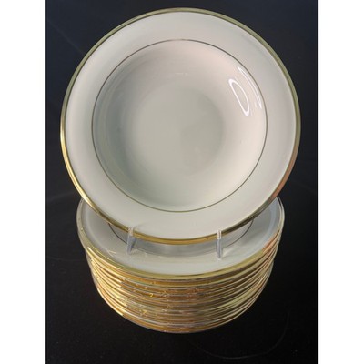 Lenox Eternal Rim Soup Bowls Set of 12   9'' Ivory China with 24K Gold Trim   USA