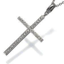 Auth CHAUMET Necklace Diamond Cross 18K 750 White Gold 