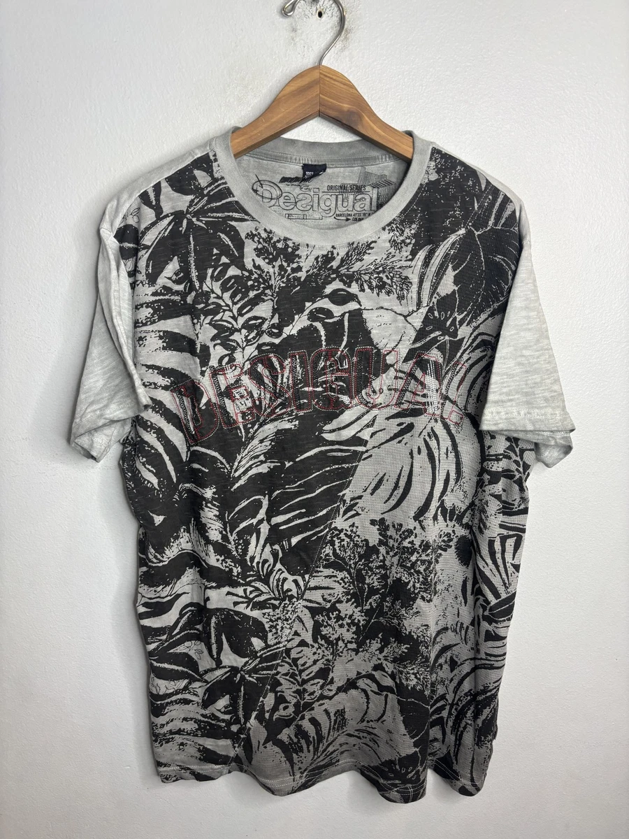 T-shirt Desigual Homme - 2XL - Coton Blanc Et Bleu - Motif Stylisé Vintage