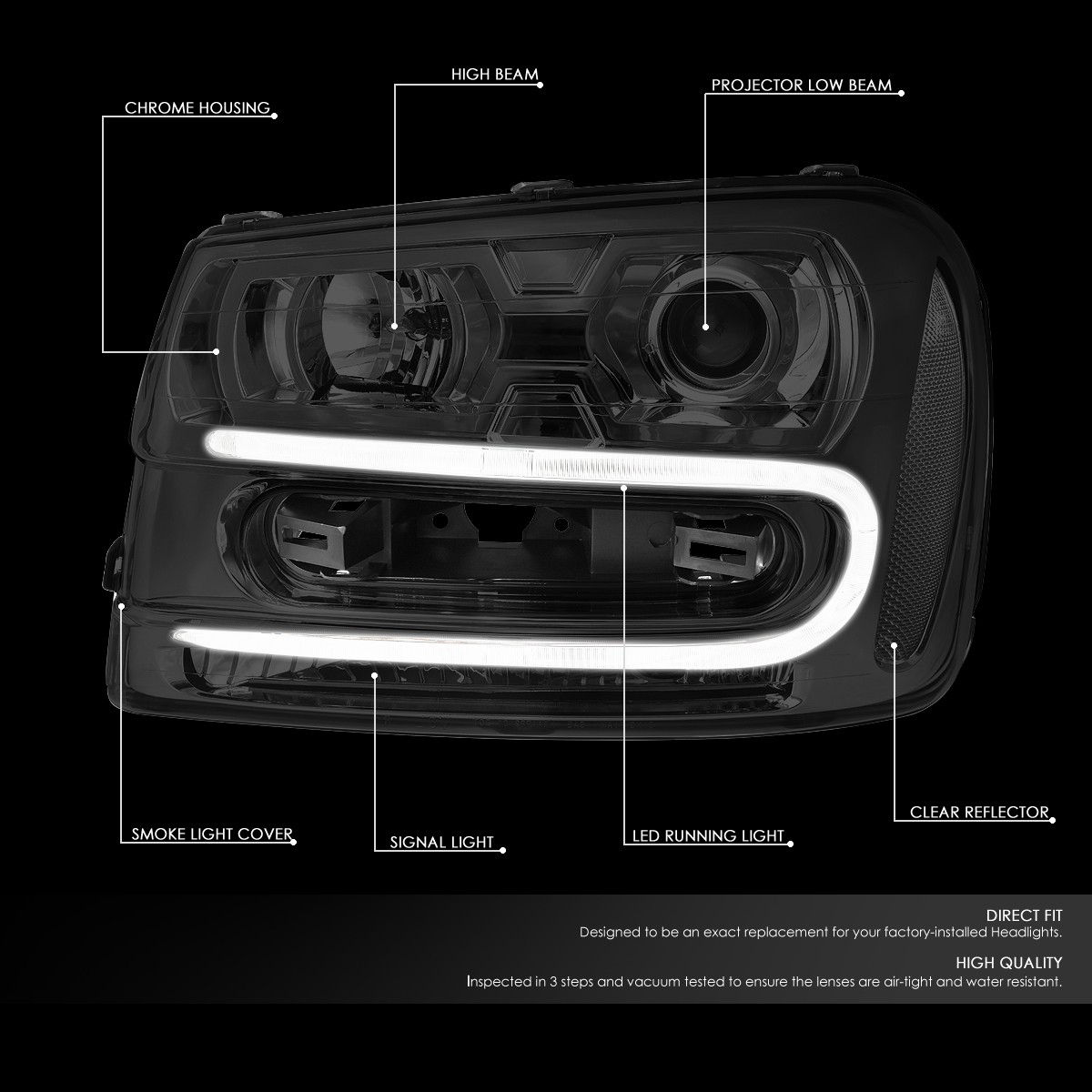 ANZO 111131 ANZO 2002-2009 Chevrolet Trailblazer Projector Headlights w/ Halo Ch