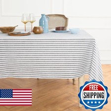 Solino Home 100 Pure Linen Tablecloth 60 x 120 in Grey and White Striped
