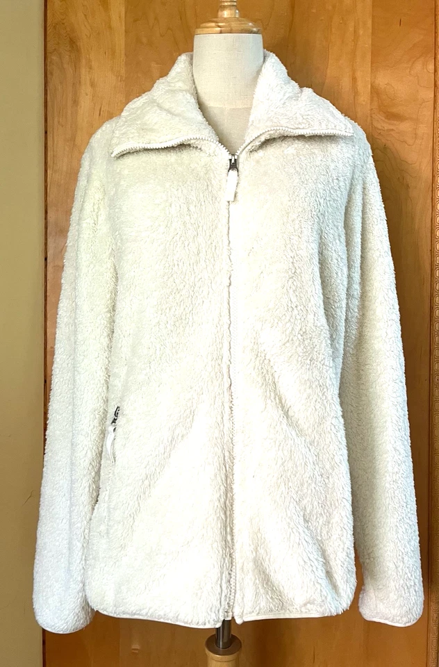 MUJER RESISTENTE A LA INTEMPERIE BLANCO FELPA OSO DE PELUCHE POLAR SUÉTER CREMALLERA FRONTAL CHAQUETA - L