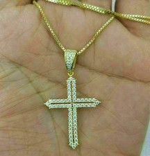 2Ct Round Cut White Moissanite Women's Cross Pendant 14K Yellow Gold Plated