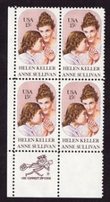 Scott #1824 Helen Keller Anne Sullivan Zip Block of 4 Stamps - MNH