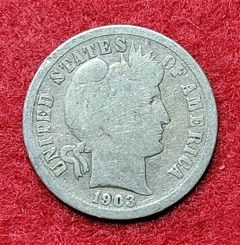 1903 S Silver Barber 10c Dime About Good