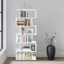 6-Tier PVC Geometric Bookcase Modern S-Shaped Bookshelf Display Home White