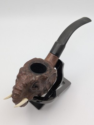 Vintage Hand Sculpted Elephant Briar Tobacco Pipe - Made in Italy