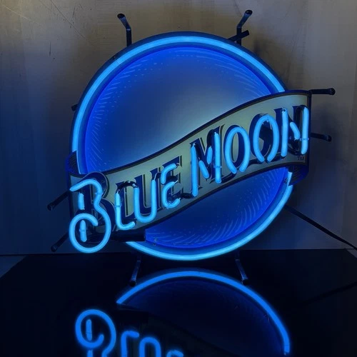 Vintage 20"x 18" Blue Moon Beer Neon Sign Light 2005 - Read Description