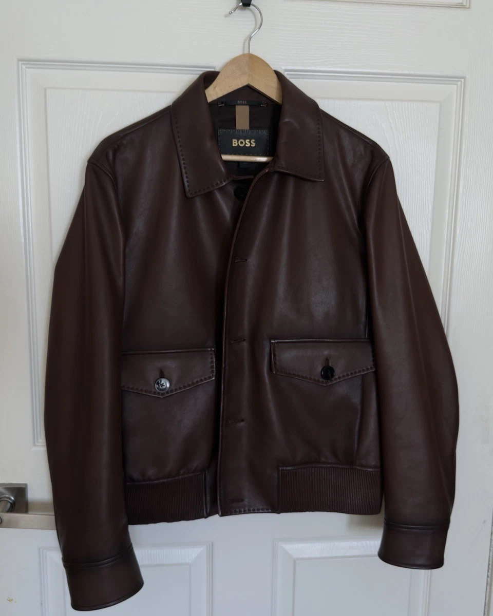 HUGO BOSS Leather Outer Shell Brown Coats, Jackets & Vests for Men