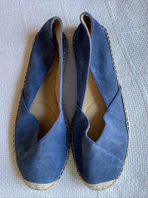 TALBOTS Izzy Ruffle Suede Espadrilles Summer Vacation Beach Resort Indigo 9 NEW