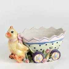 Fitz Floyd Eggscapade Candy Bowl Dish Duck Pulling Egg Shape Cart Easter Spring