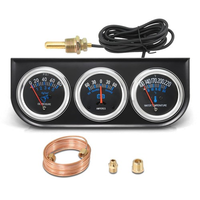 #ad MH 2inch 52mm Triple Gauge Set Oil Pressure Gauge Water Temp Temperature Amm... $43.35
