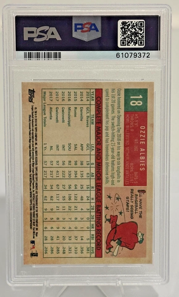 2018 Topps Archives OZZIE ALBIES RC ROOKIE Baseball Card PSA 10 GEM MINT - Image 2 of 2