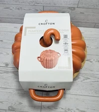 *NEW* Crofton 2 Qt Large Pumpkin Casserole Dish w/Lid Oven Safe To 450 Degrees