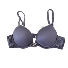 Victoria Secret Bra 32B Body Push Up Gray Solid Lace Floral Band