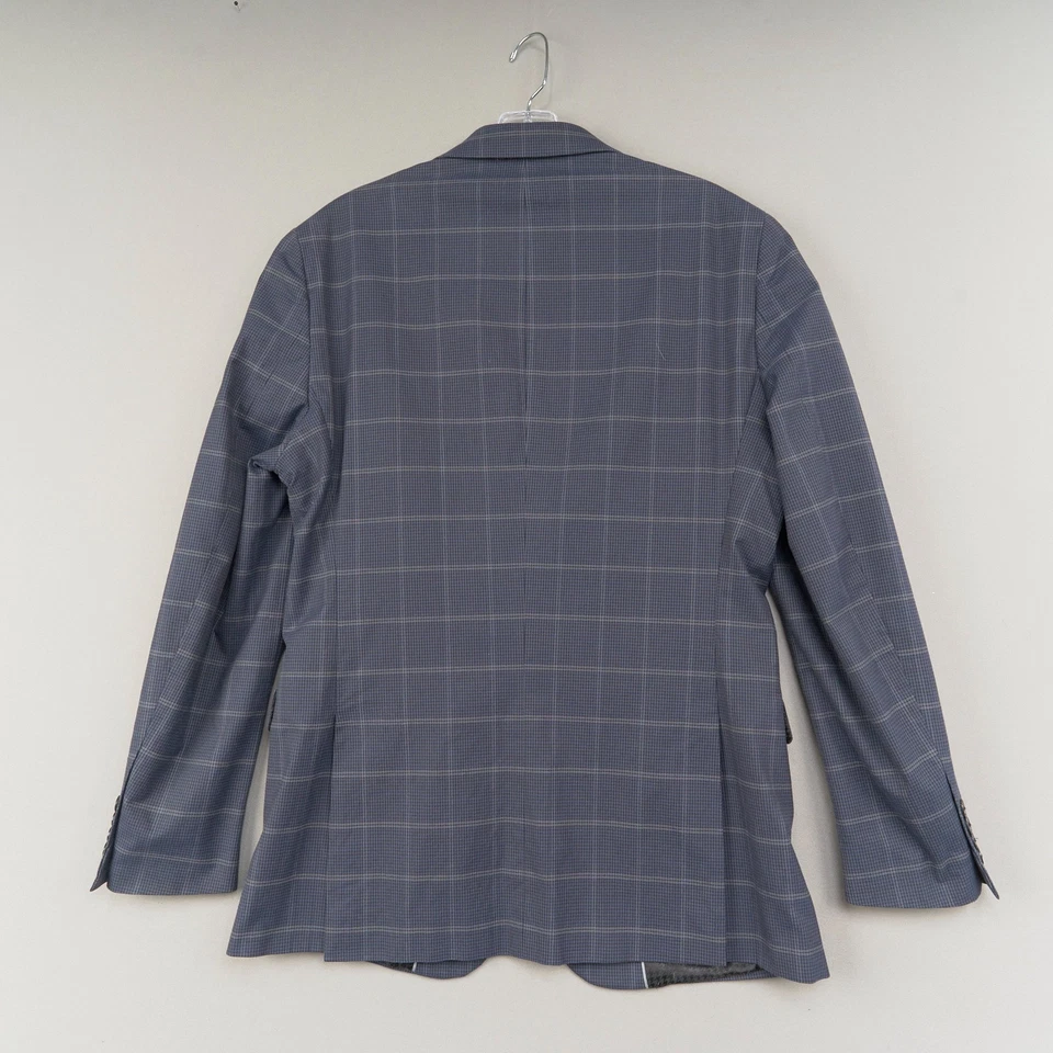 JFerrar Sport Coat 40R Blue Gray Plaid Cotton Blend Stretch Blazer - Image 3 of 4