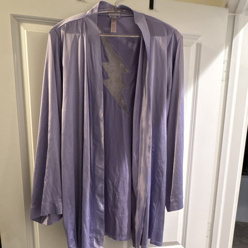 Savage X Fenty Purple Satin Robe Lace Accent Belted Long Sleeve Tie M/L