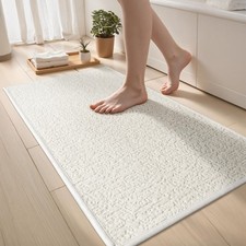 Bathroom Mat Quick Dry Low Profile Washable Non Slip Cream White 17x32 Inch