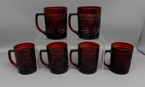 6 Cristal D’Arques Ruby Red Durand Luminarc France  Old- Fashioned Mugs Cups