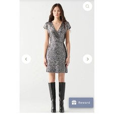 Dex Silver Pewter Black Sequin Surplice V-Neck Mini Dress Formal Size L NEW