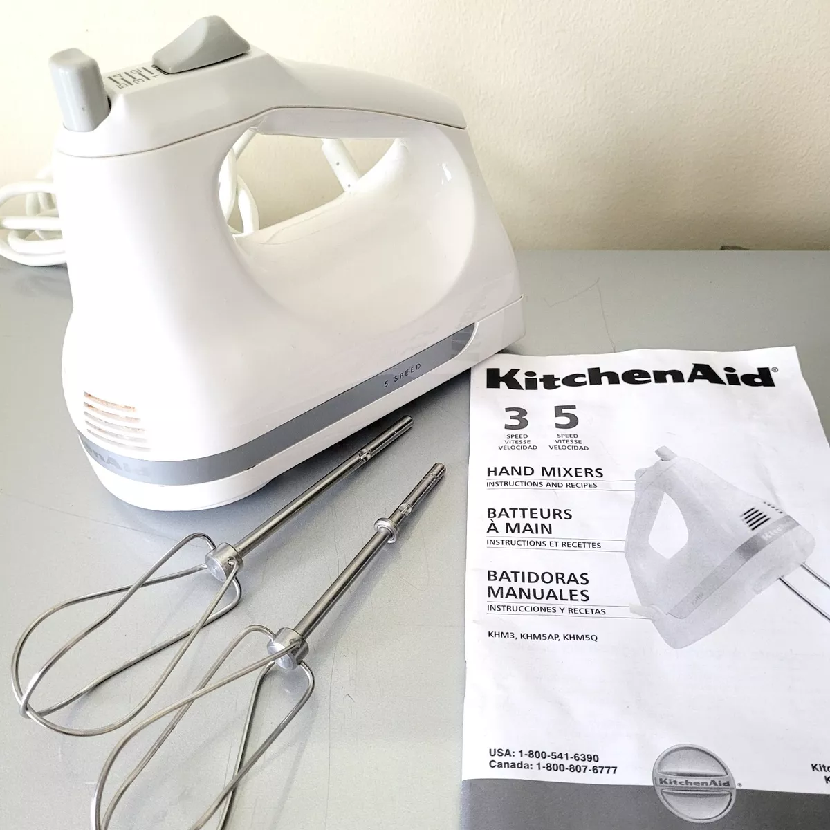 KitchenAid 5-Speed Hand Mixer KHM5APWH7 KHM5AP w/Manual-Instructions &  Recipes