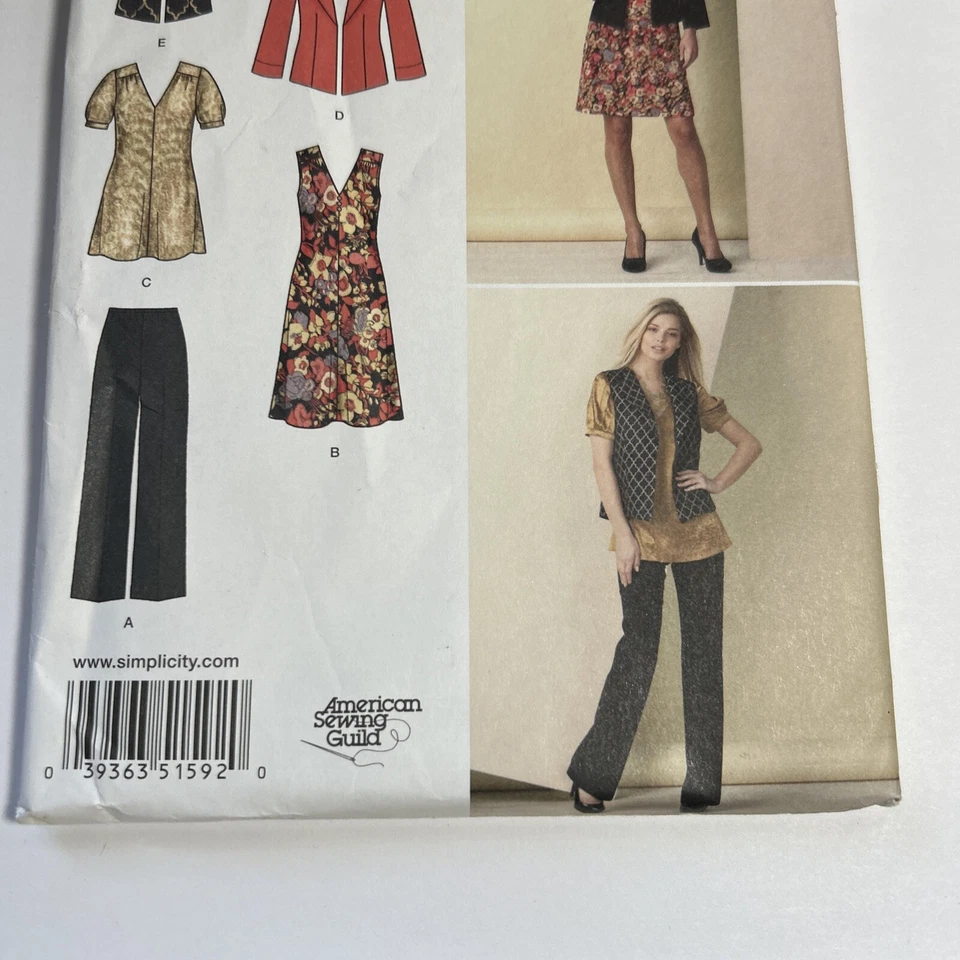 Simplicity Pattern 1592 Misses Pants~V-Neck Dress or Tunic~Jacket~Vest Sz 8-16 - Image 4 of 4