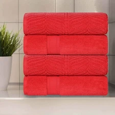 Zero Twist Cotton Solid and Jacquard Chevron Soft Bath Towel Assorted Set of 4