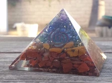 HUGE (70-75mm) 7 CHAKRA LAYERED ORGONE GEMSTONE PYRAMID EXTRA LARGE PYRAMID