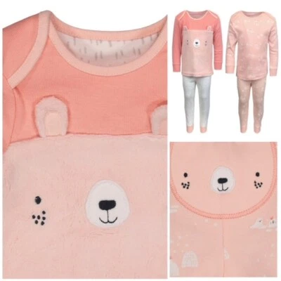 Ex Mothercare Baby Mädchen rosa Bär Mix & Match 2er-Pack Schlafanzüge Alter 6 9 12 18 Monate