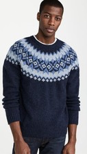 Polo Ralph Lauren L107203 Mens Blue Yoke Pattern Wool Sweater Size S