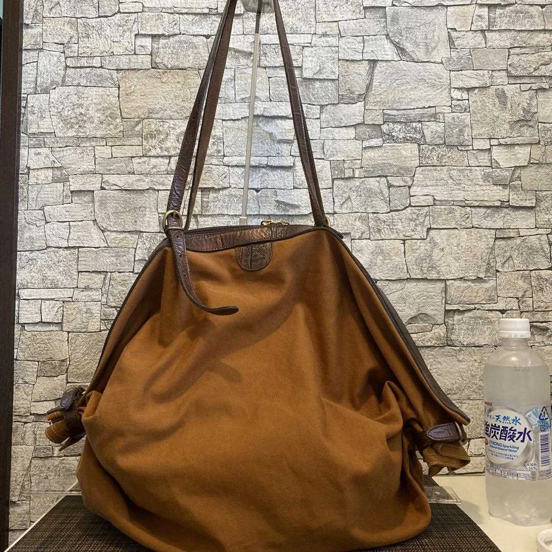 Il Bisonte genuine leather canvas shoulder bag candy bag fashionable used Japan