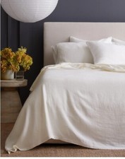 NWT QUINCE VINTAGE WASH EUROPEAN LINEN BED COVER KING CAL IVORY BLANKET $150