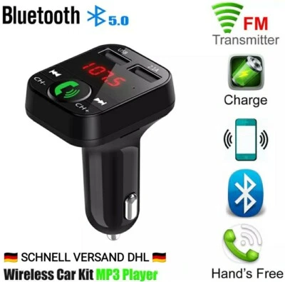 M.HEINIS FM Transmitter Auto Kfz Radio Bluetooth 5.0 Adapter Dual USB Ladegerät für Handy