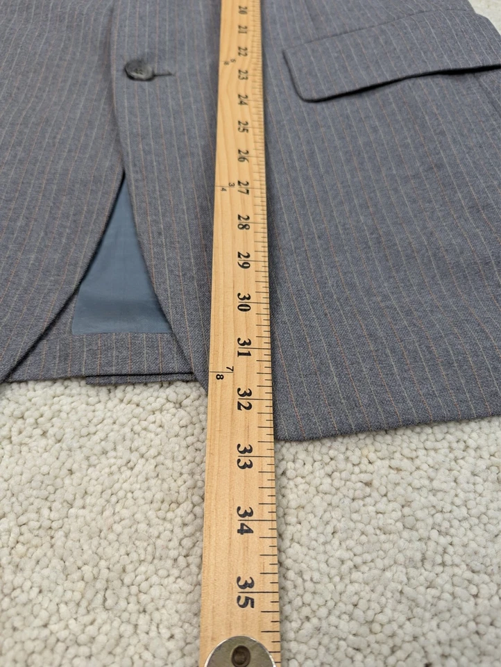 Suit Mens 40L 34x31 Gray Pinstripe Wool 3 Piece Jacket Vest Pants Vintage USA - Image 4 of 4