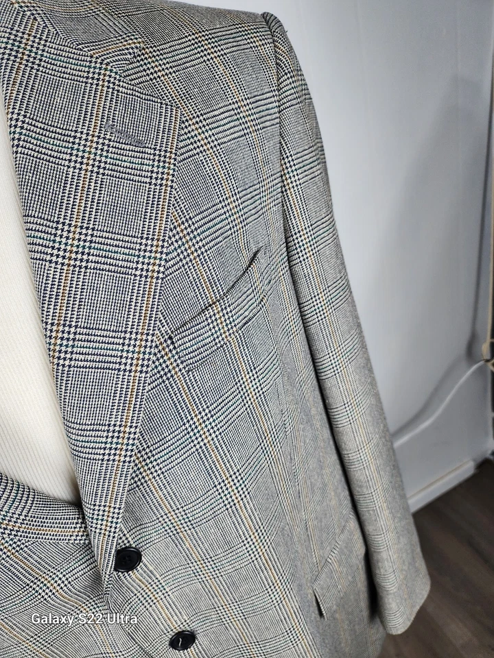 Adolfo Couture Mens Sz 44R Multi Color check Silk Wool Blend Sport Coat S45 - Image 3 of 4