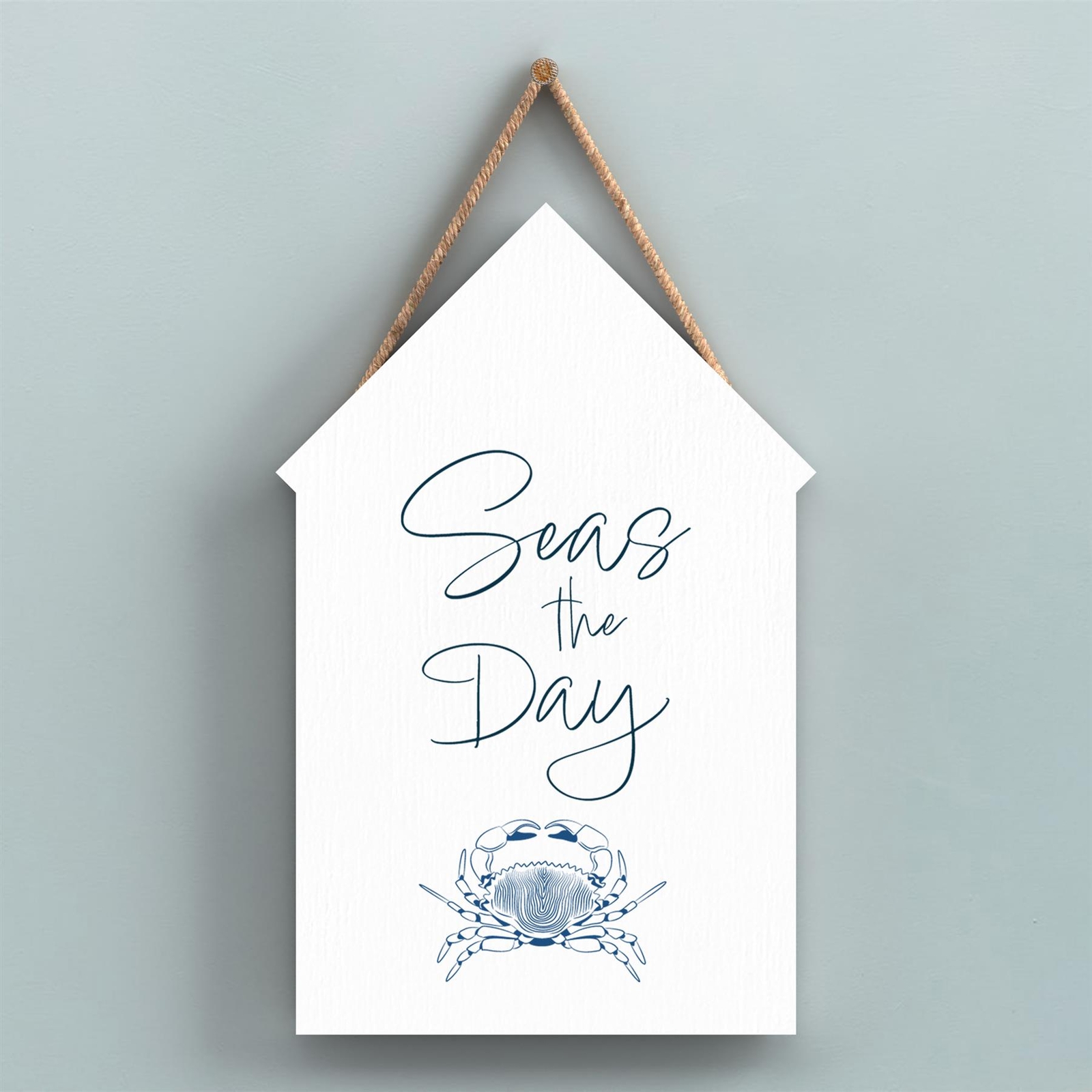 Seas The Day Coastal Blue Nautical Sign Wooden Beach Hut Hanging Plaque