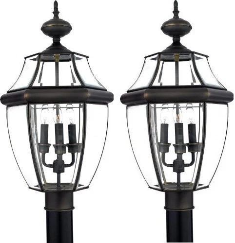 Quoizel NY9043Z Newbury 3-Light Outdoor Post Lantern Fixture - 2 Pack - Picture 1 of 6