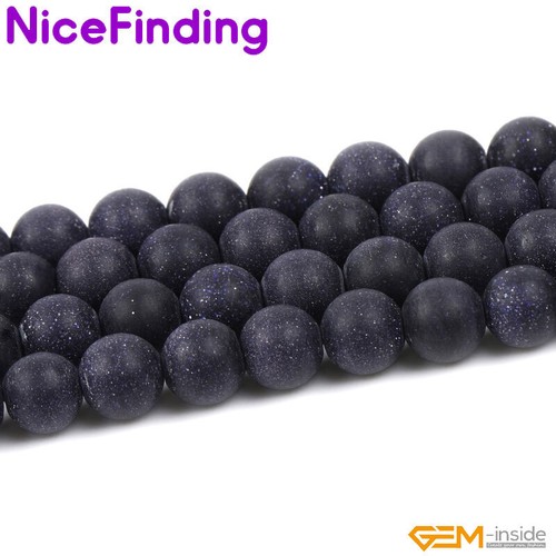 Cuentas espaciadoras redondas de arenisca azul con piedras preciosas esmeriladas para hacer joyas de 15" - Imagen 23 de 38