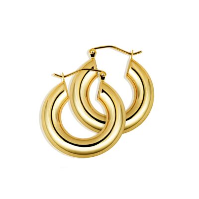 14K Gold Wende-Creolen mit dickem Rohr und Click-Down-Verschluss (5 mm Rohr) 23 mm Durchmesser
