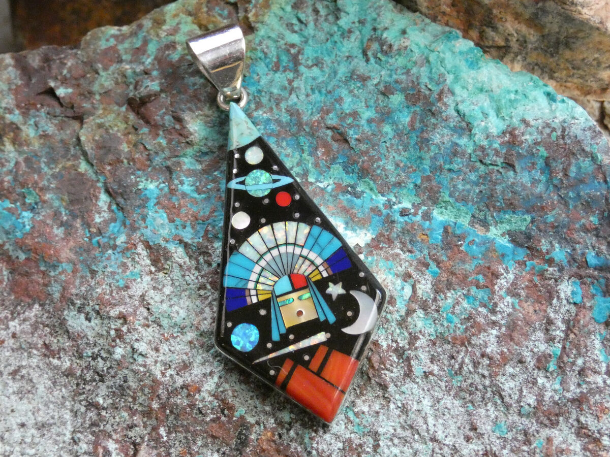 Cosmic Outer Space Inlay Native American Navajo Opal Coral Sterling Silver Ring Cosmic Outer Space Inlay Native American Navajo Opal Coral Sterling Silver Ring