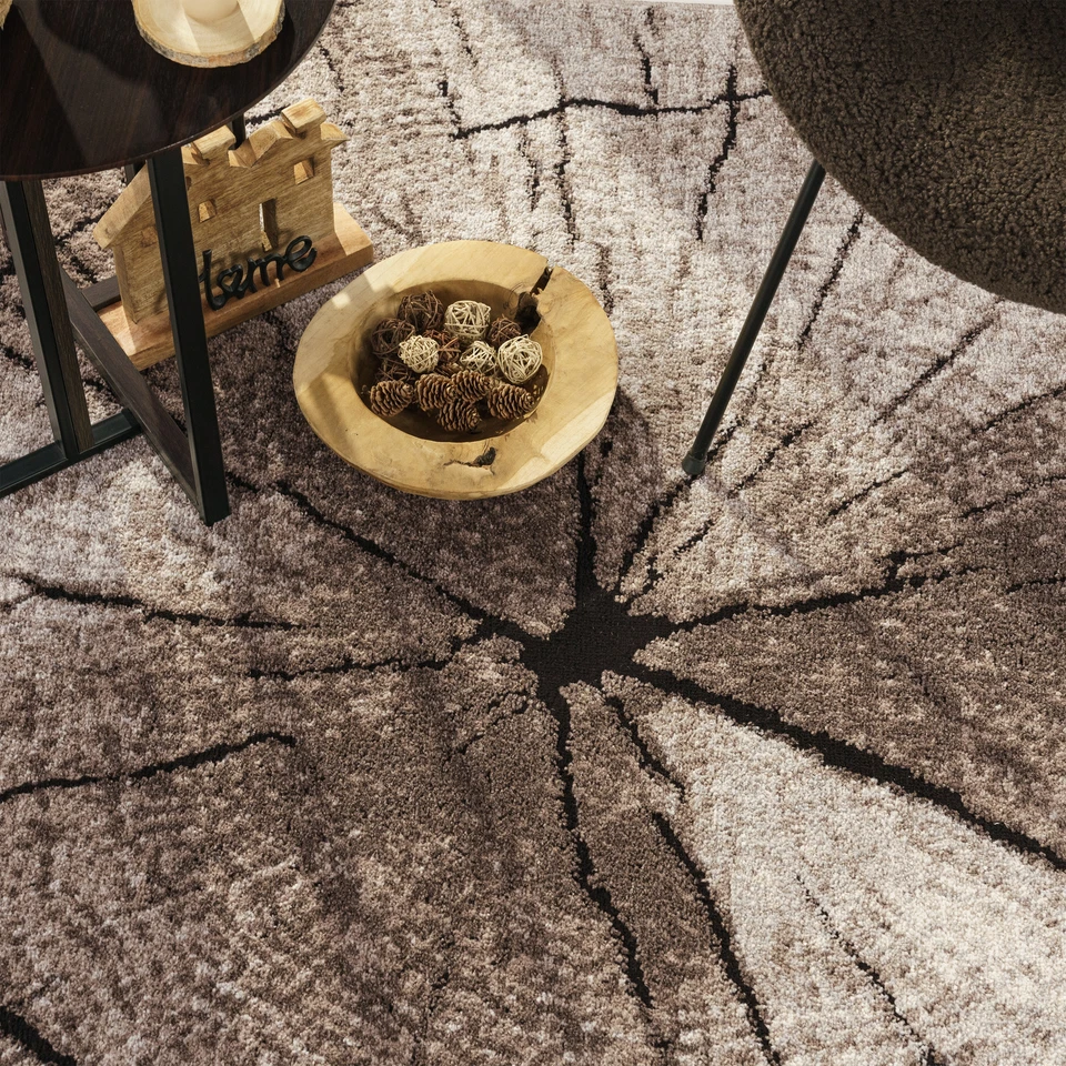 Edler Designer Teppich Wohnzimmer Holzstamm Baum Optik Natur Grau Braun Beige - Bild 3 von 4