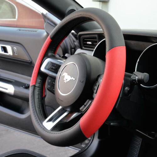 Red Two Tone Perforated PU Leather Steering Wheel Cover For Car Van SUV Truck - Foto 3 di 8