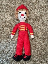 Circus Clown Hand Crocheted Doll Folk Art Stuffed Animal Handmade 12  