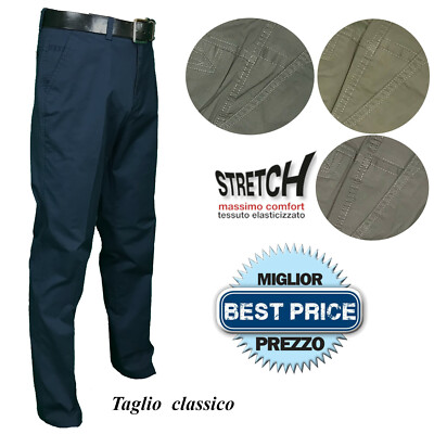 Pantalone Uomo Cotone Classico Vita Alta Jeans Estivo Gamba Larga Stretch  46-64 | eBay