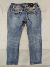 Miss Me Jeans Womens 30 Cuffed Capri Sequin Embellished Flap Pockets Denim Blue