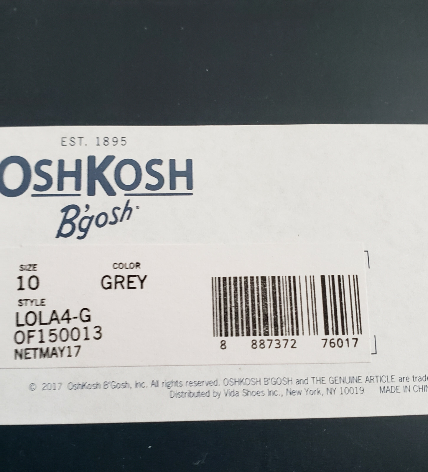 New, Oshkosh B'gosh Est.1895 Toddler Girls' Shoes - Lola- gray, Various Sizes