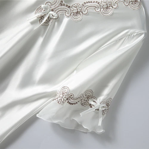 Damen Satin Nachthemd Sommer Luxus Weich Spitze Kurzarm V-Ausschnitt Schlafshirt - Bild 15 von 32