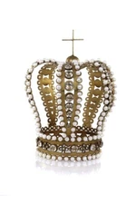 ANTIQUE STYLE RHINESTONE PEARLS RELIGIOUS CROWN TIARA- STATUES/SCULPTURES-9.5''H